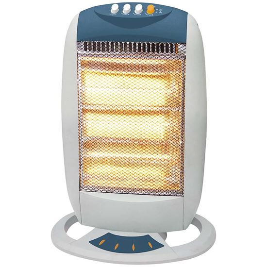 Immagine di STUFA ALOGENA OSCILLANTE 3 REGOLAZIONI DI POTENZA 400/800/1200 W, 3 TUBI ALOGENI, DISPOSITIVO DI SICUREZZA ANTI RIBALTAMENTO, DIMENSIONI 52X31X10 CM