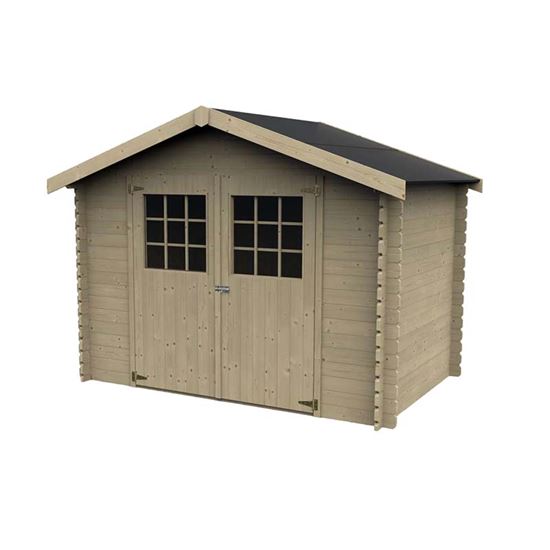 Immagine di CASETTA IN LEGNO UDINE 317X213XH233 CM, A PERLINE AD INCASTRO IN LEGNO ABETE DEL NORD, SPESSORE 28 MM, PORTA DOPPIA FISSATA SU CARDINI, VETRO SINTETICO, TETTO IN OSB