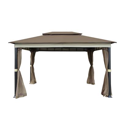 Immagine di GAZEBO SIRTE, IN ACCIAIO, 3X4 MT, PALI LATERALI 80X80 MM, PALI SUPERIORI 18X18 MM, TELO SUPERIORE IN POLIESTERE COLORE MARRONE SCURO, CON ZANZARIERE LATERALI, STRUTTURA COLORE NERO