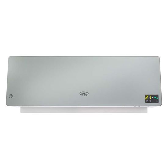 Immagine di TERMOVENTILATORE ARGO CHIC SILVER CERAMICO DA PARETE W 1000/2000, PANNELLO FRONTALE IN VETRO TEMPERATO, ECO/COMFORT