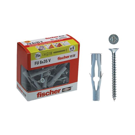 Immagine di TASSELLO IN NYLON FISCHER CON VITE, TPS POZI, 25 PEZZI, FU 6X35 V
