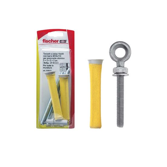 Immagine di TASSELLI A CALZA, Ø 18X85 MM,  2 PEZZI PER CHIMICO, BARRA CON OCCHIOLO M8X60 MM