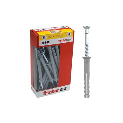 Immagine di TASSELLI NYLON FISCHER, 25 PEZZI CON VITE A PERCUSSIONE, N 6X60 MM