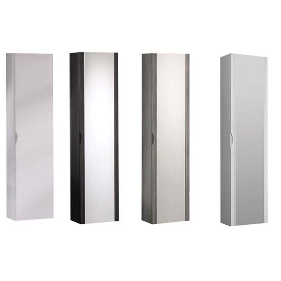 Immagine di COLONNA SOSPESA,  IN MDF, 1 ANTE CON SPECCHIO, MANIGLIA FRESATA, SOFT CLOSE, FINITURA PVC, 35X20XH140 CM BIANCO