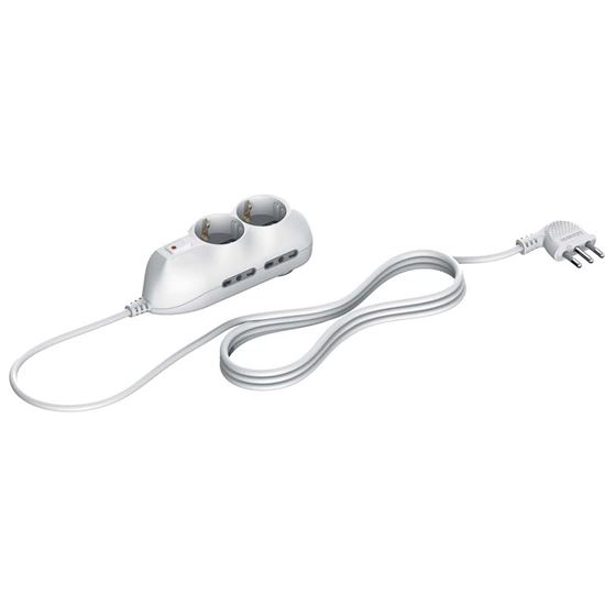 Immagine di MULTIPRESA SLOT 6, 4 PRESE BIPASSO 10/16A, 2 PRESE TEDESCHE, INTERRUTTORE AUTOMATICO, CAVO 1,5 MT, COLORE GRIGIO