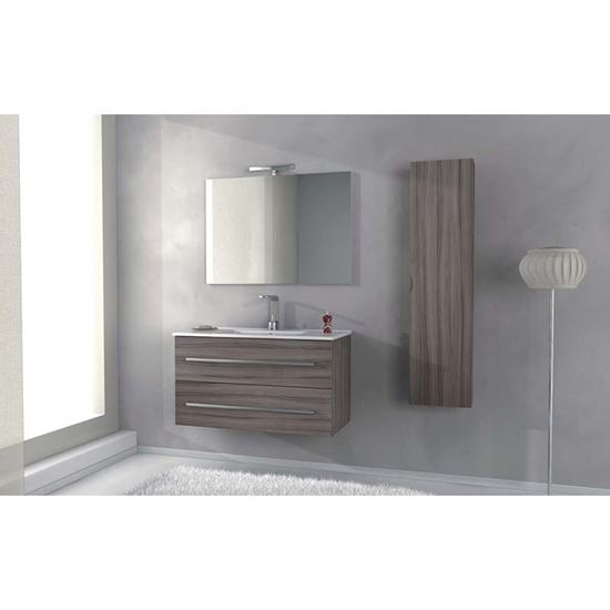Immagine di COLONNA SOSPESA IN MDF 1 ANTA LAVORAZIONE FRESATA CHIUSURA SOFT CLOSE FINITURA PVC 35X20XH140 CM GRIGIO SCURO