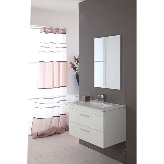 Immagine di COMPOSIZIONE BAGNO STELLA 80, 2 CASSETTI, CHIUSURA RALLENTATA,  LAVABO IN CERAMICA,  SPECCHIO BISELLATO 60X80 CM,  81X47,5XH51 CM, COLORE BIANCO LUCIDO