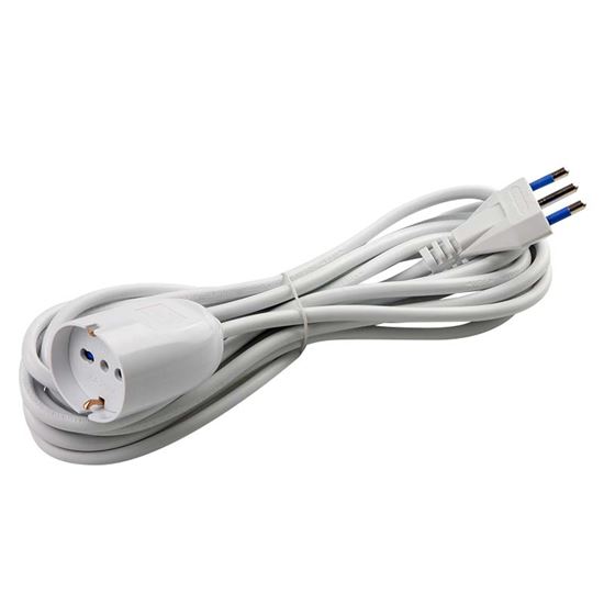 Immagine di CAVO 3X1 MM SPINA 16A PRESA UNIVERSALI, COLORE BIANCO, 5 MT